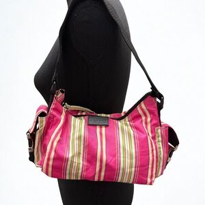 Vtg‎ Y2k Preppy Lauren Ralph Lauren Pink Stripe Nylon Shoulder Bag Purse